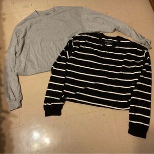 Galaxy by harvic Y2K Gray and Black Striped Crewneck shirts